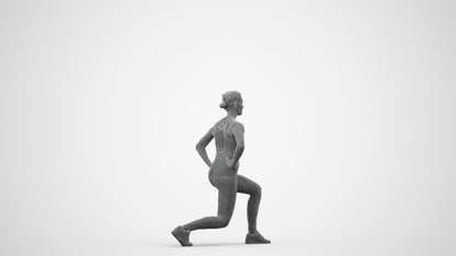 3D human model woman sport standing, photogrammetry scanned person for archviz, wireframe side view