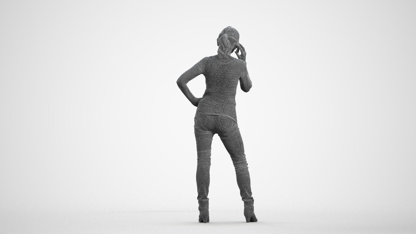 realistic 3D human senior woman casual standing, archviz people FBX OBJ for Blender, wireframe front view