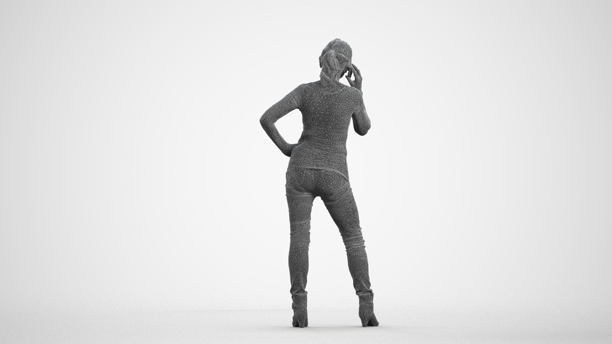 realistic 3D human senior woman casual standing, archviz people FBX OBJ for Blender, wireframe front view
