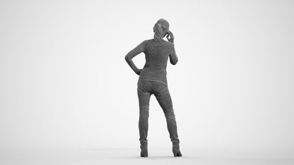 realistic 3D human senior woman casual standing, archviz people FBX OBJ for Blender, wireframe front view
