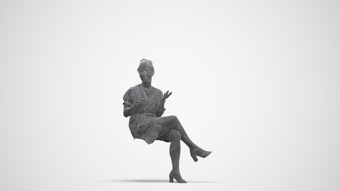 realistic 3D people woman casual sitting, render-ready for V-Ray and Corona, FBX OBJ, three-quarter front view render