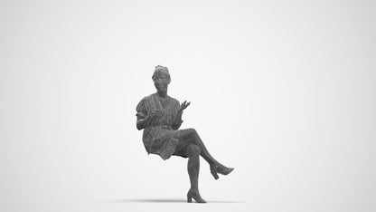 realistic 3D people woman casual sitting, render-ready for V-Ray and Corona, FBX OBJ, three-quarter front view render