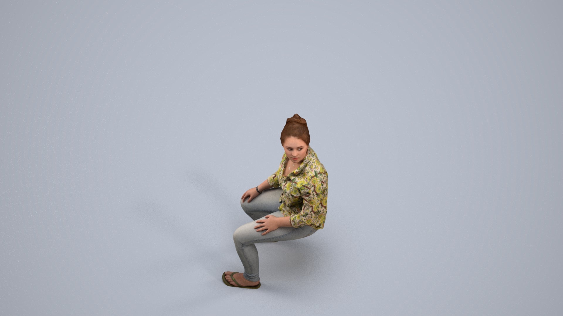 photogrammetry 3D woman casual sitting, realistic human model archviz FBX, back view render
