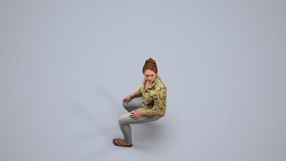 photogrammetry 3D woman casual sitting, realistic human model archviz FBX, back view render