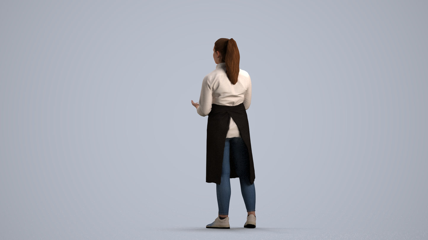 realistic 3D woman hospitality, scanned archviz people for Blender and 3ds Max, front view render