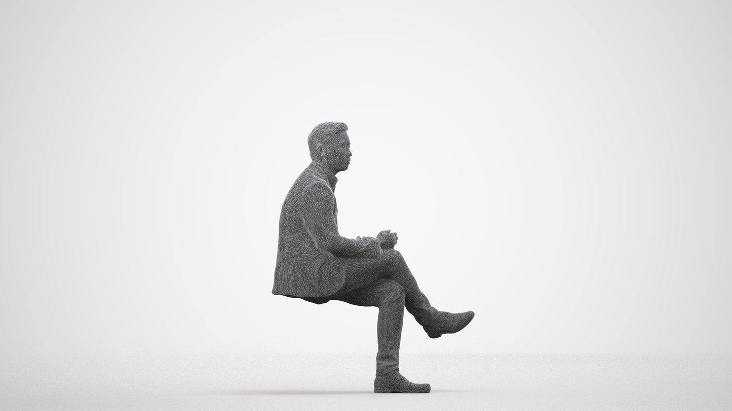 realistic 3D people man business, render-ready for V-Ray and Corona, FBX OBJ, wireframe side view