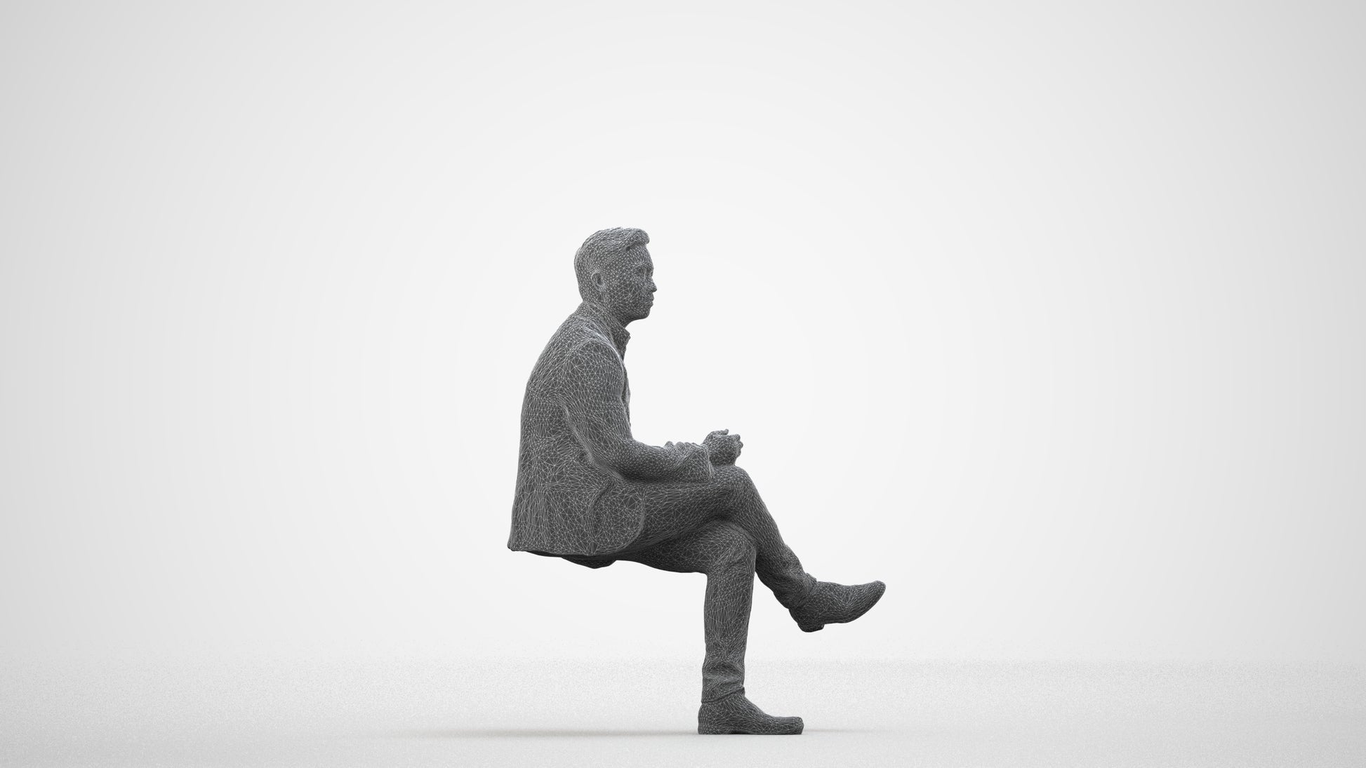 realistic 3D people man business, render-ready for V-Ray and Corona, FBX OBJ, wireframe side view