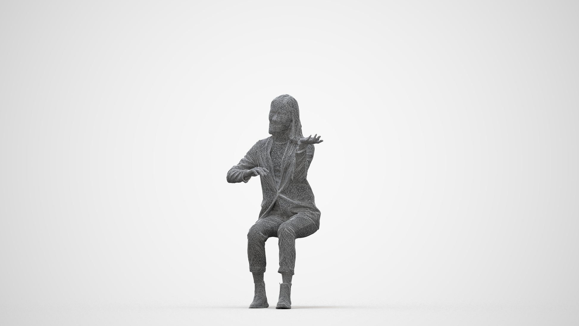 realistic 3D woman business, scanned archviz people for Blender and 3ds Max, wireframe back view