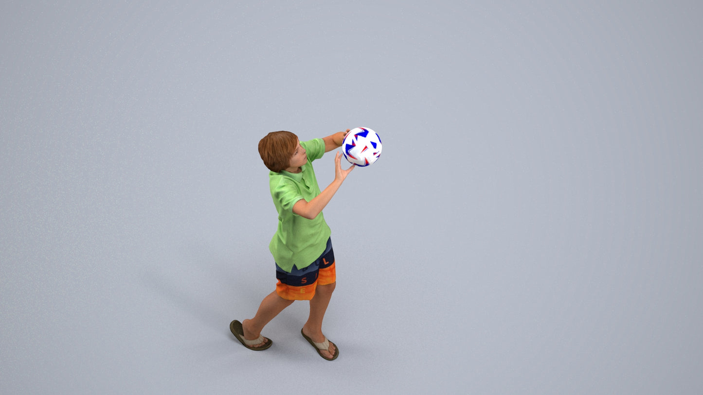 3D human model boy sport kids, photogrammetry scanned person for archviz, back view render