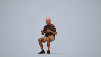 3D scanned senior man sitting casual, photorealistic archviz people for Enscape and SketchUp, top-down view render