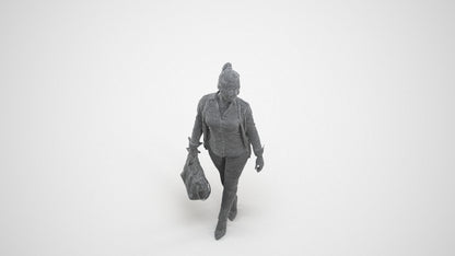 realistic 3D human woman business walking, archviz people FBX OBJ for Blender, wireframe three-quarter view