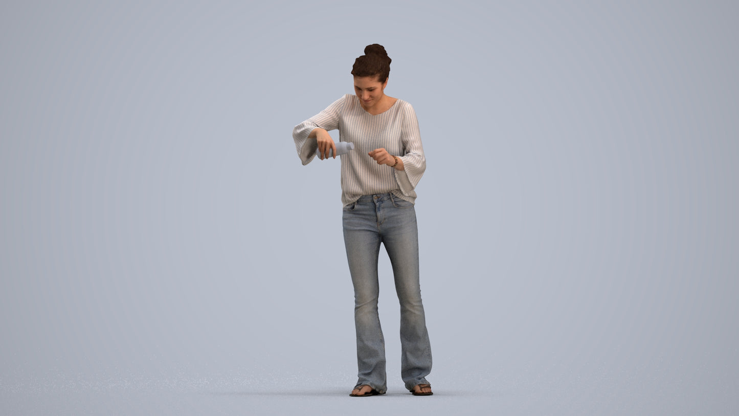 3D scanned woman standing casual, photorealistic archviz people for Enscape and SketchUp, standing pose render