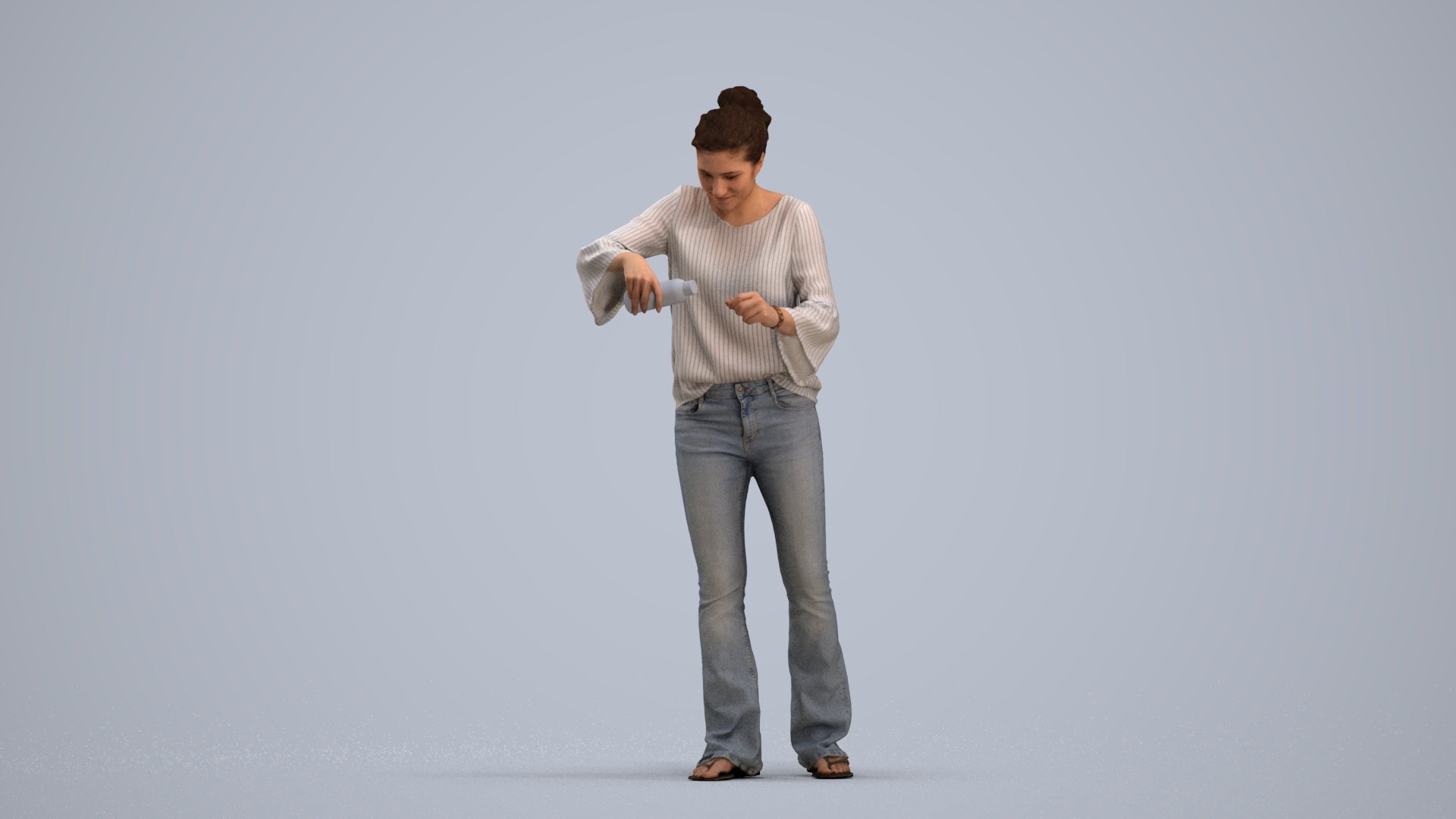 3D scanned woman standing casual, photorealistic archviz people for Enscape and SketchUp, standing pose render