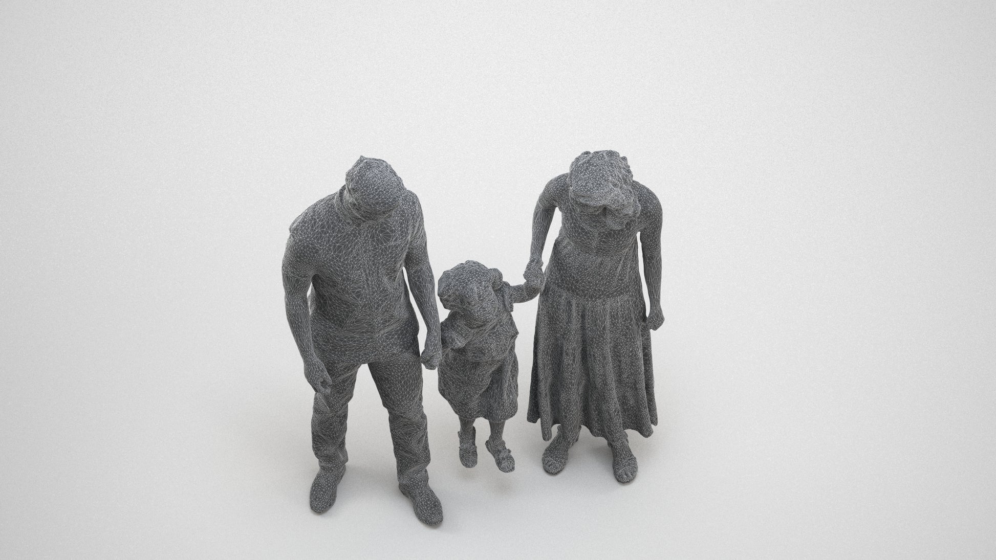photogrammetry 3D woman casual kids, realistic human model archviz FBX, wireframe three-quarter view