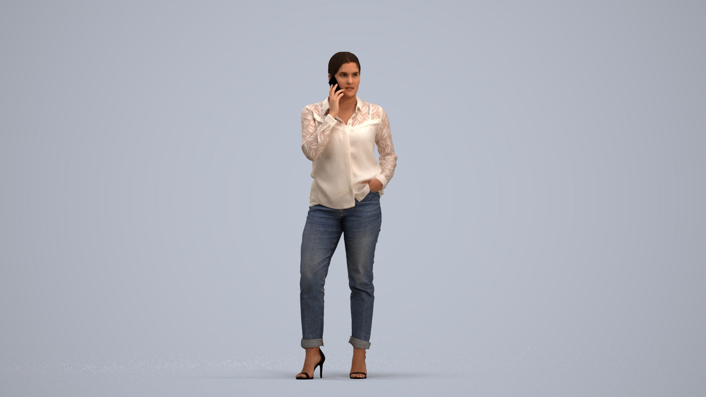 3D scanned woman standing casual, photorealistic archviz people for Enscape and SketchUp, standing pose render