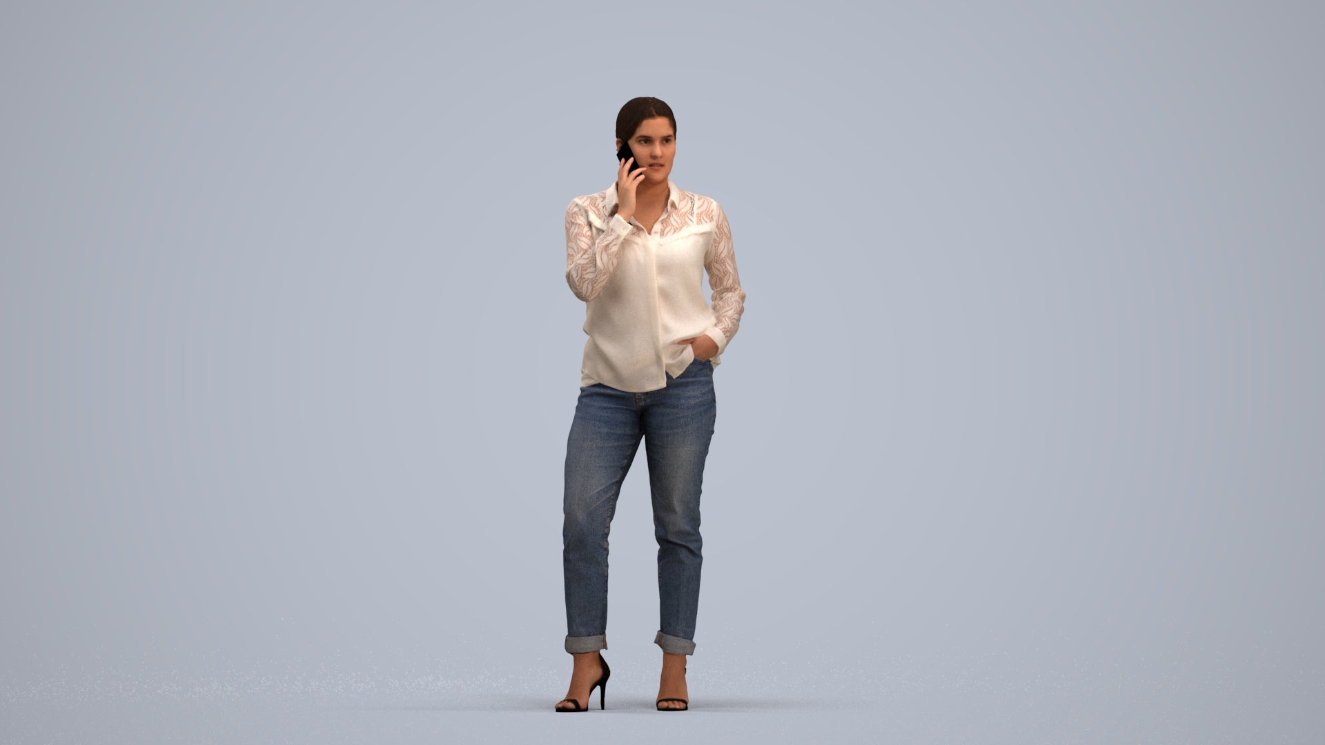 3D scanned woman standing casual, photorealistic archviz people for Enscape and SketchUp, standing pose render