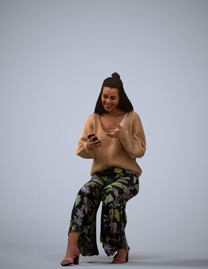 realistic 3D woman casual sitting, scanned archviz people for Blender and 3ds Max