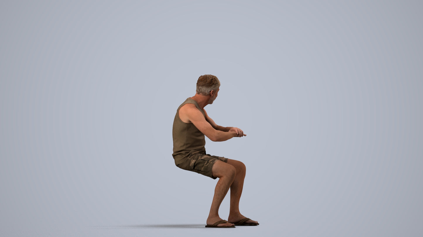 scanned 3D man casual sitting, photogrammetry people for Enscape and V-Ray, side view render