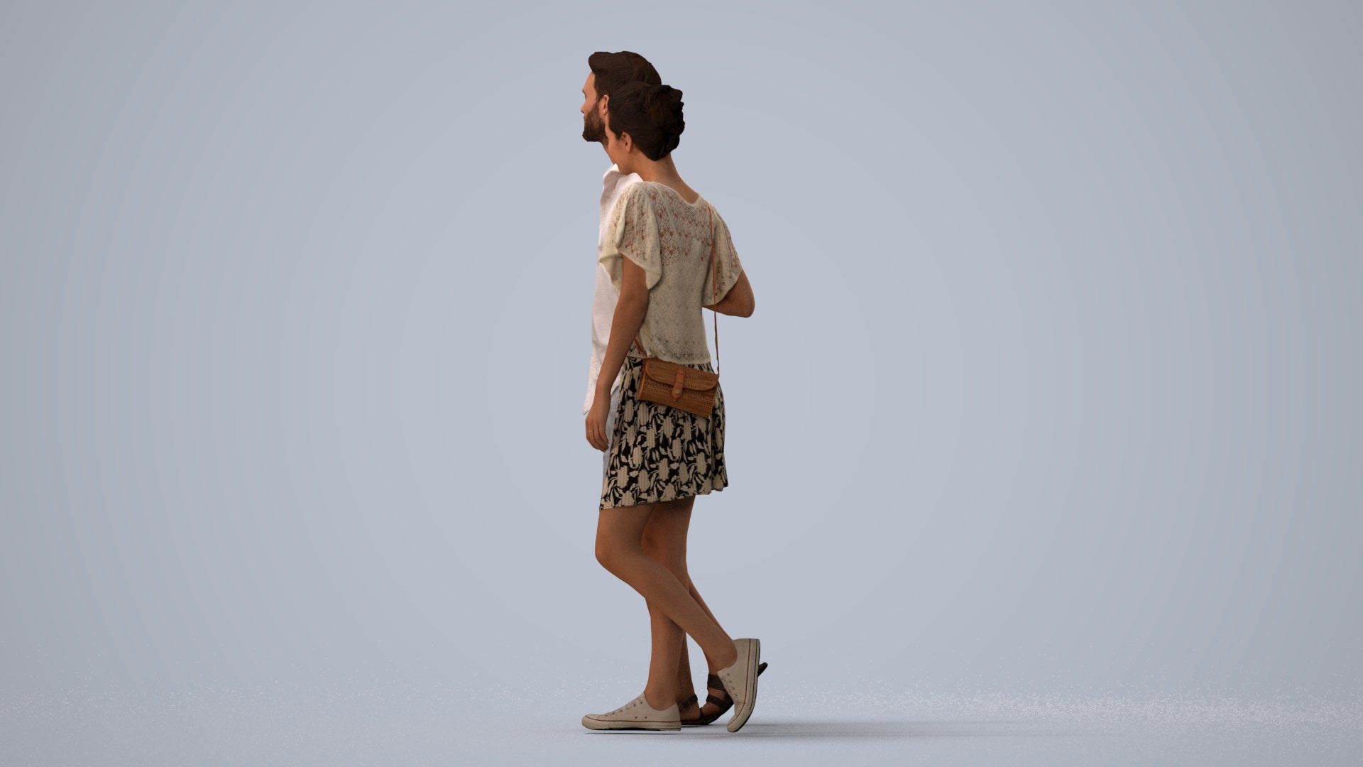 realistic 3D people woman casual couple, render-ready for V-Ray and Corona, FBX OBJ, three-quarter view render