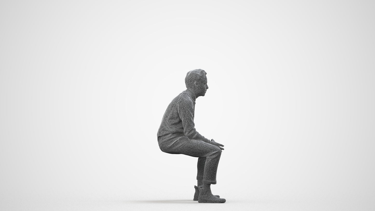 3D scanned man business casual, photorealistic archviz people for Enscape and SketchUp, wireframe side view