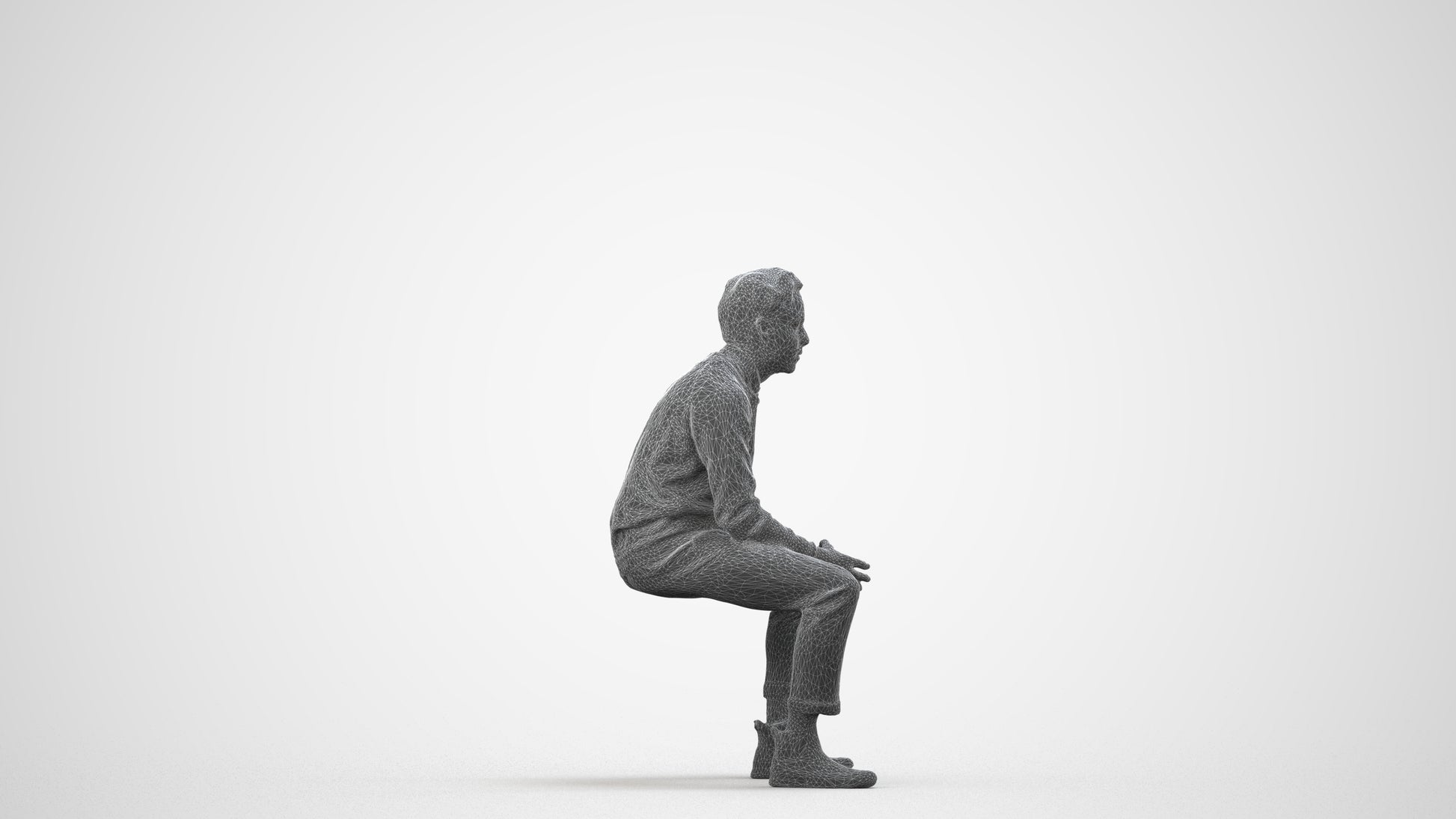 3D scanned man business casual, photorealistic archviz people for Enscape and SketchUp, wireframe side view