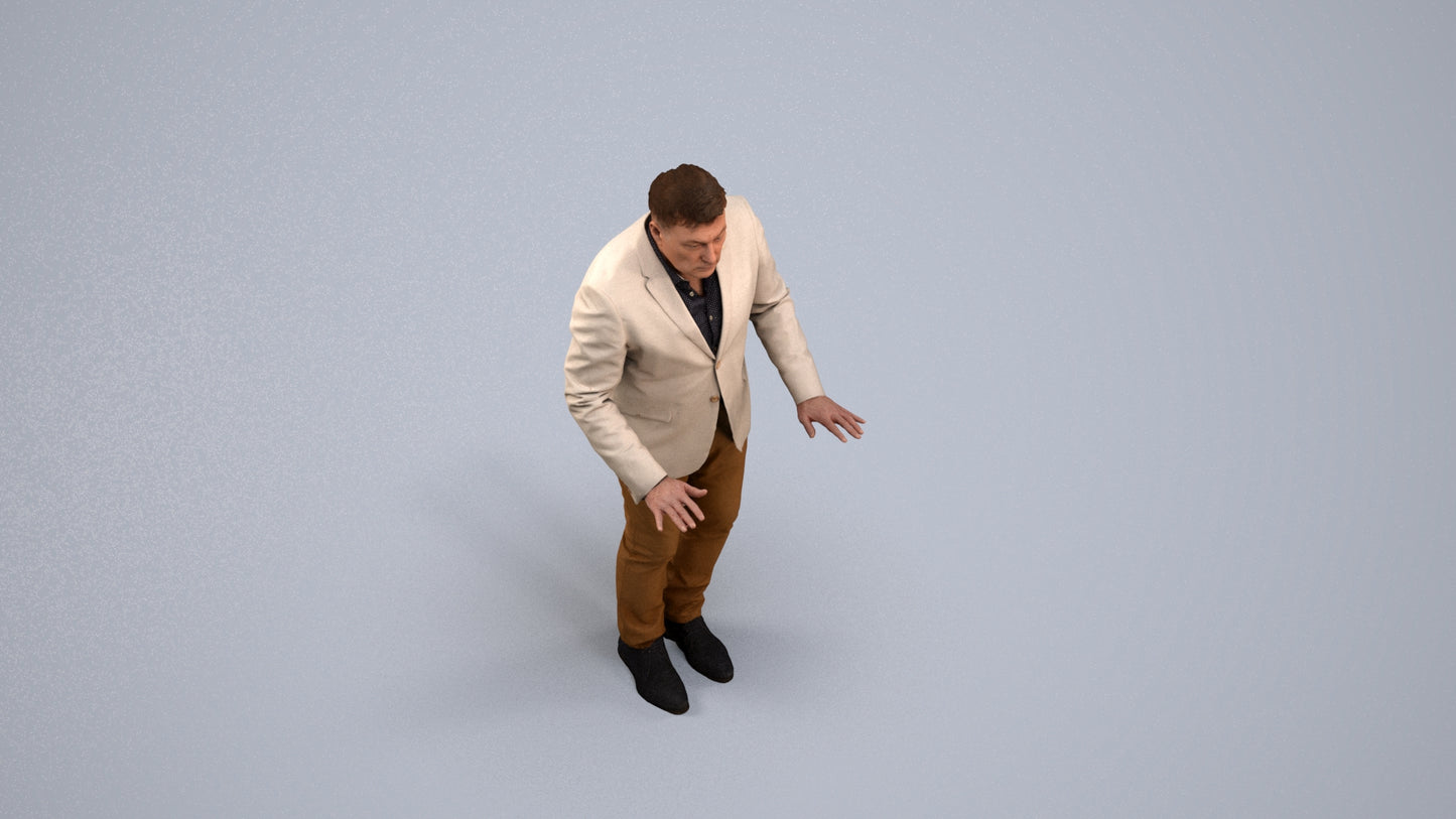 3D people model man business standing, scanned human for 3ds Max rendering, back view render