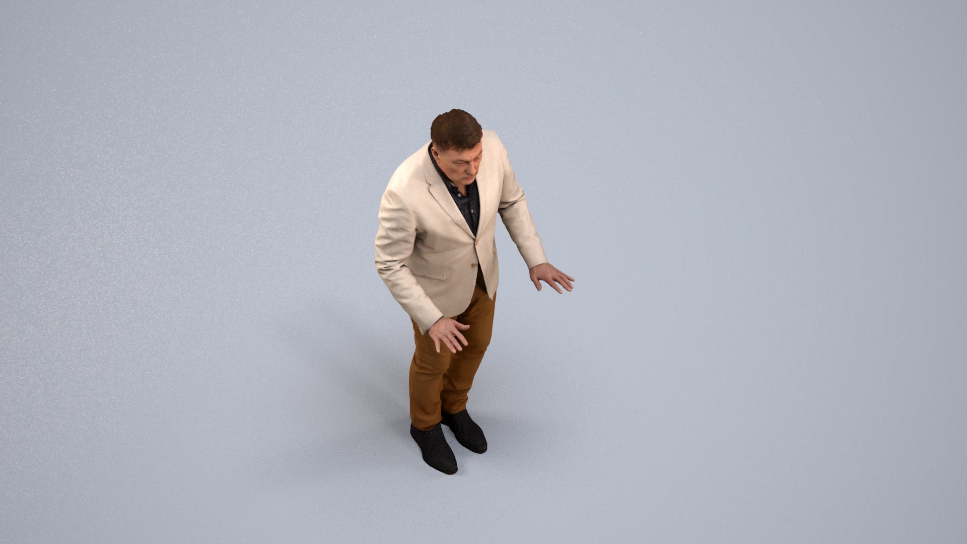 3D people model man business standing, scanned human for 3ds Max rendering, back view render