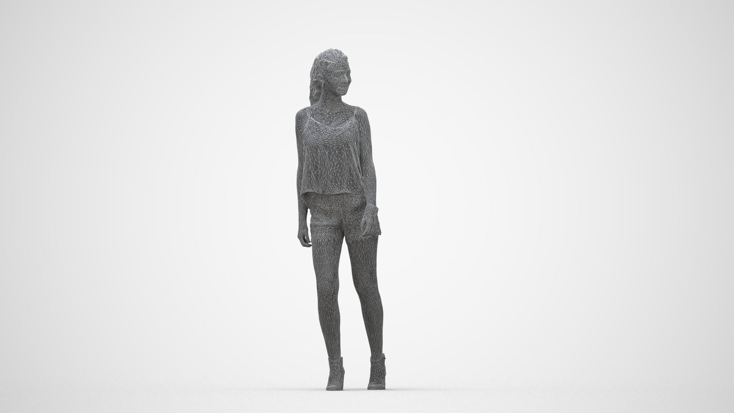 scanned 3D girl casual walking, photogrammetry people for Enscape and V-Ray, wireframe back view