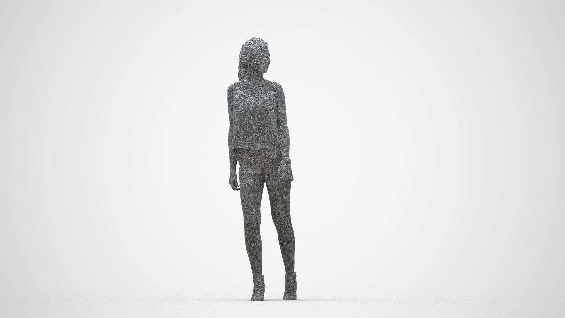 scanned 3D girl casual walking, photogrammetry people for Enscape and V-Ray, wireframe back view