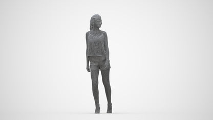 scanned 3D girl casual walking, photogrammetry people for Enscape and V-Ray, wireframe back view