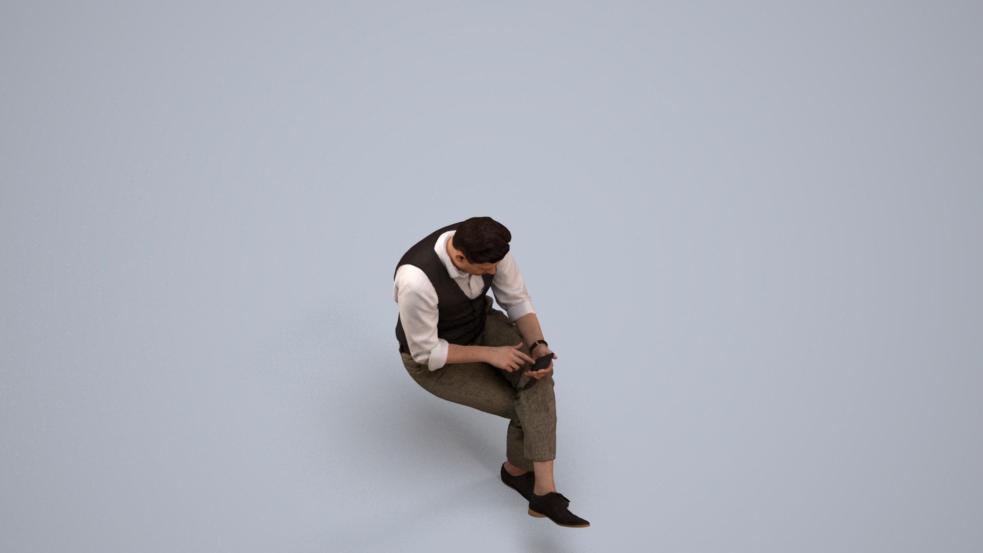 photogrammetry 3D man business sitting, realistic human model archviz FBX, back view render