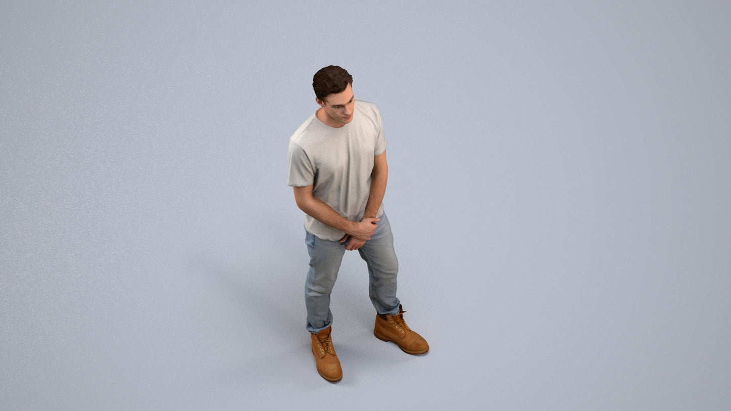 3D human model man casual standing, photogrammetry scanned person for archviz, back view render