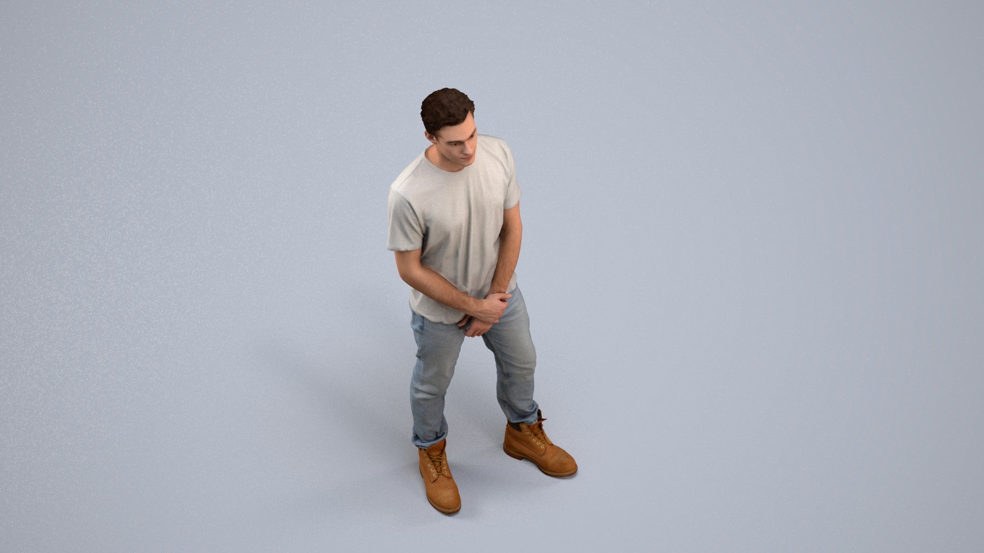 3D human model man casual standing, photogrammetry scanned person for archviz, back view render