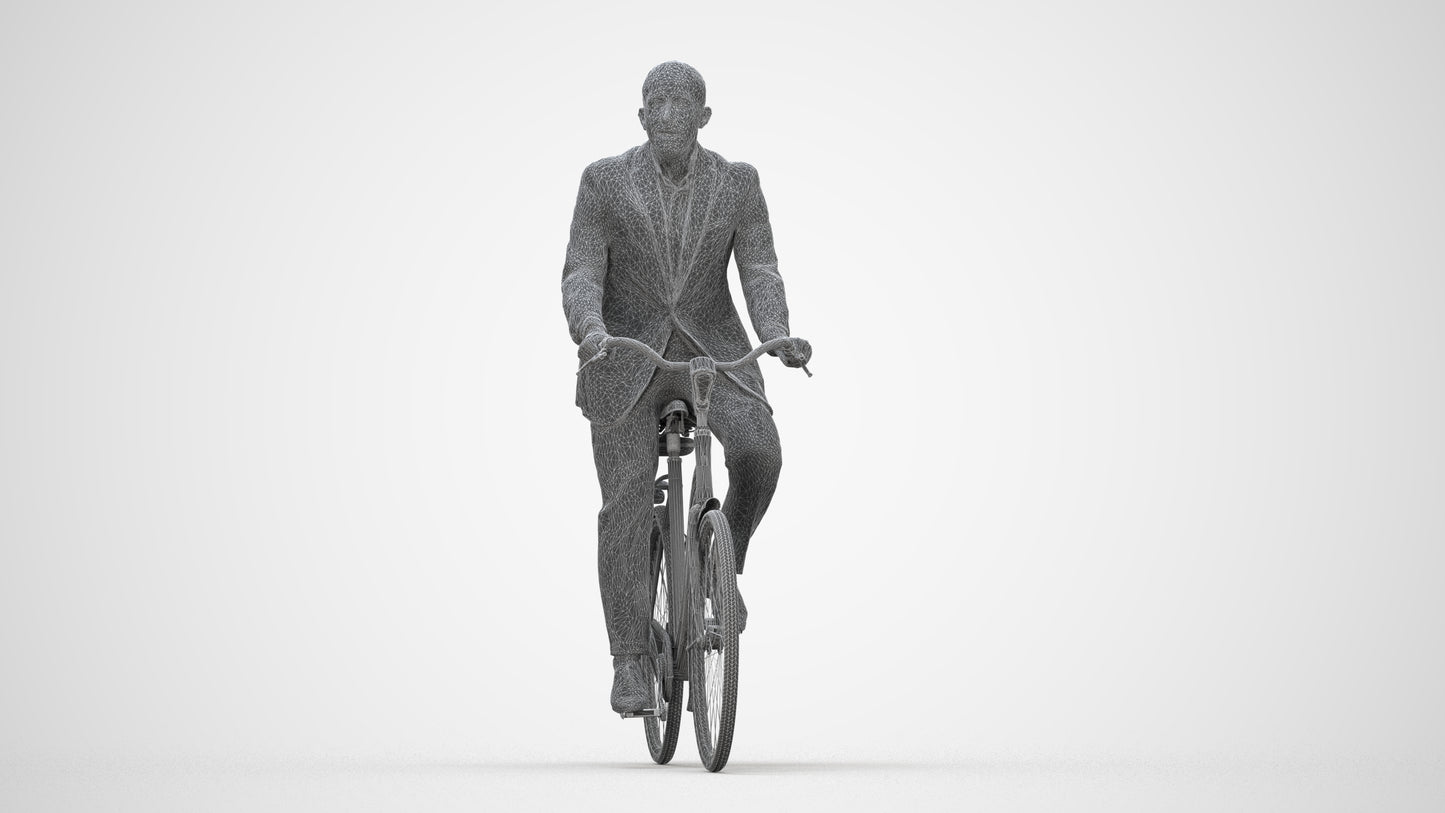 3D people model man business cycling, scanned human for 3ds Max rendering, wireframe back view