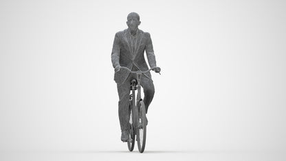 3D people model man business cycling, scanned human for 3ds Max rendering, wireframe back view