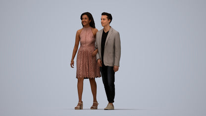 realistic 3D people woman formal couple, render-ready for V-Ray and Corona, FBX OBJ, top-down view render