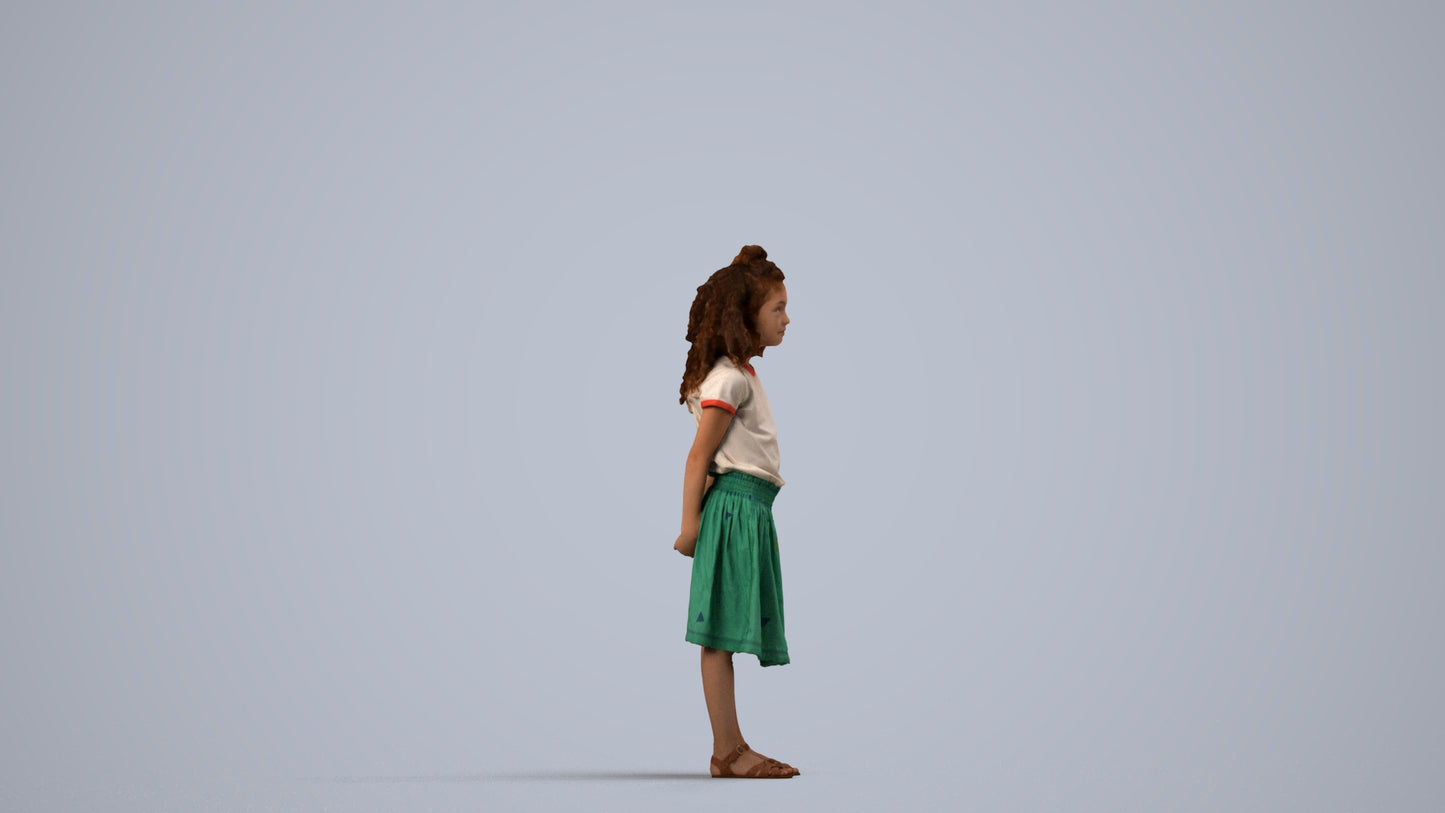photogrammetry 3D girl casual kids, realistic human model archviz FBX, side view render