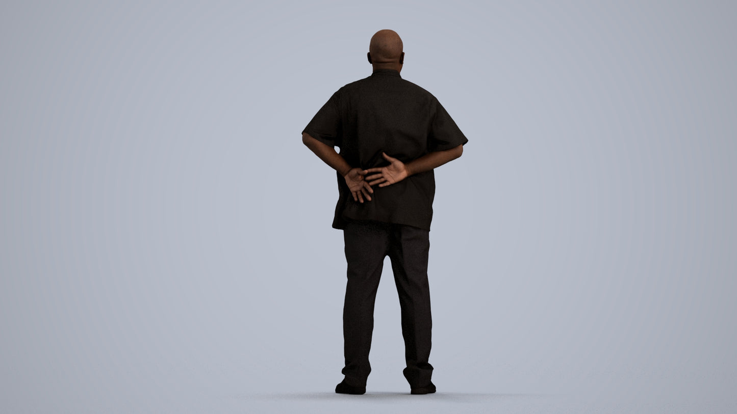 realistic 3D human man hospitality, archviz people FBX OBJ for Blender, front view render