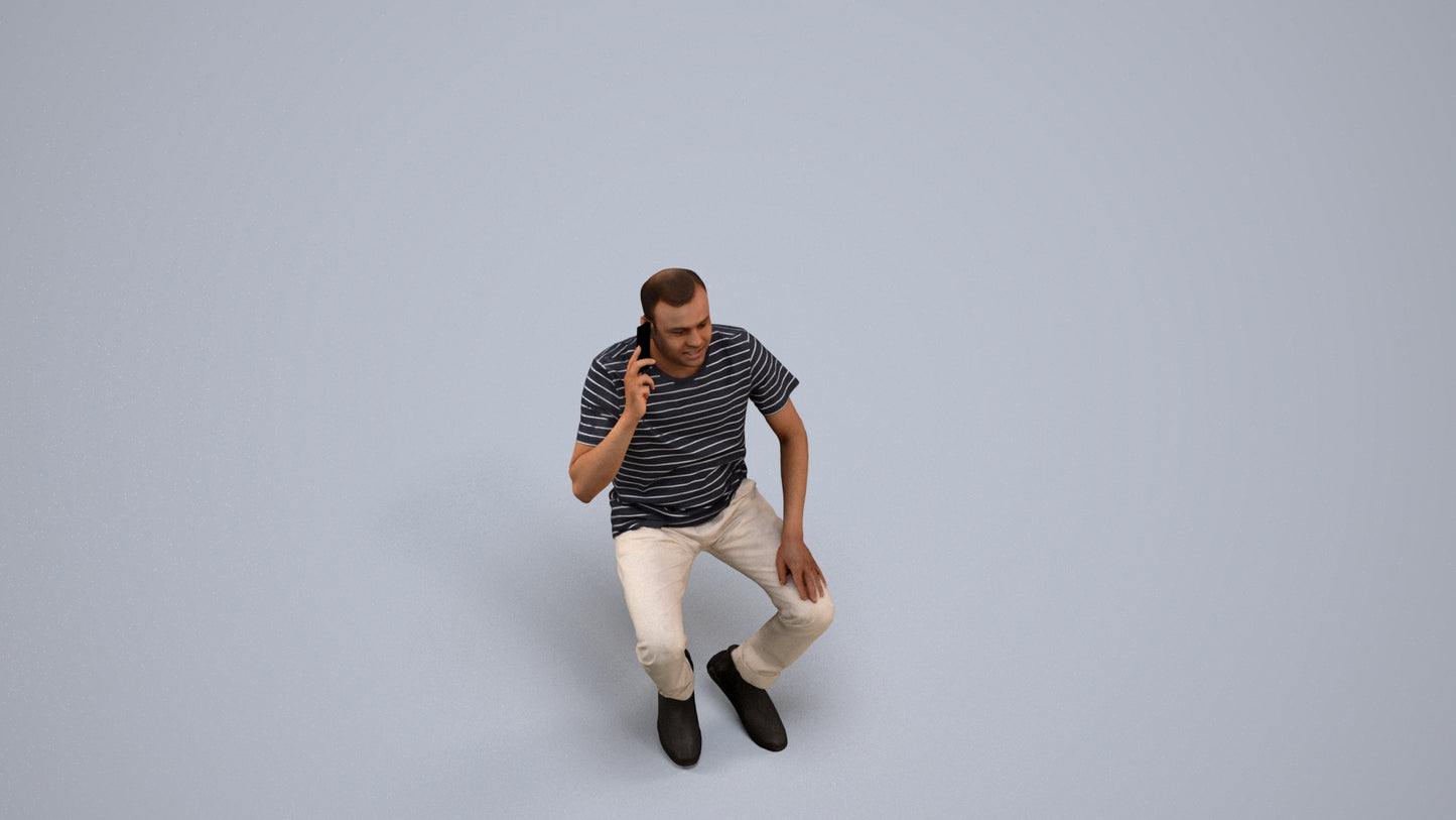 realistic 3D people man casual sitting, render-ready for V-Ray and Corona, FBX OBJ, back view render