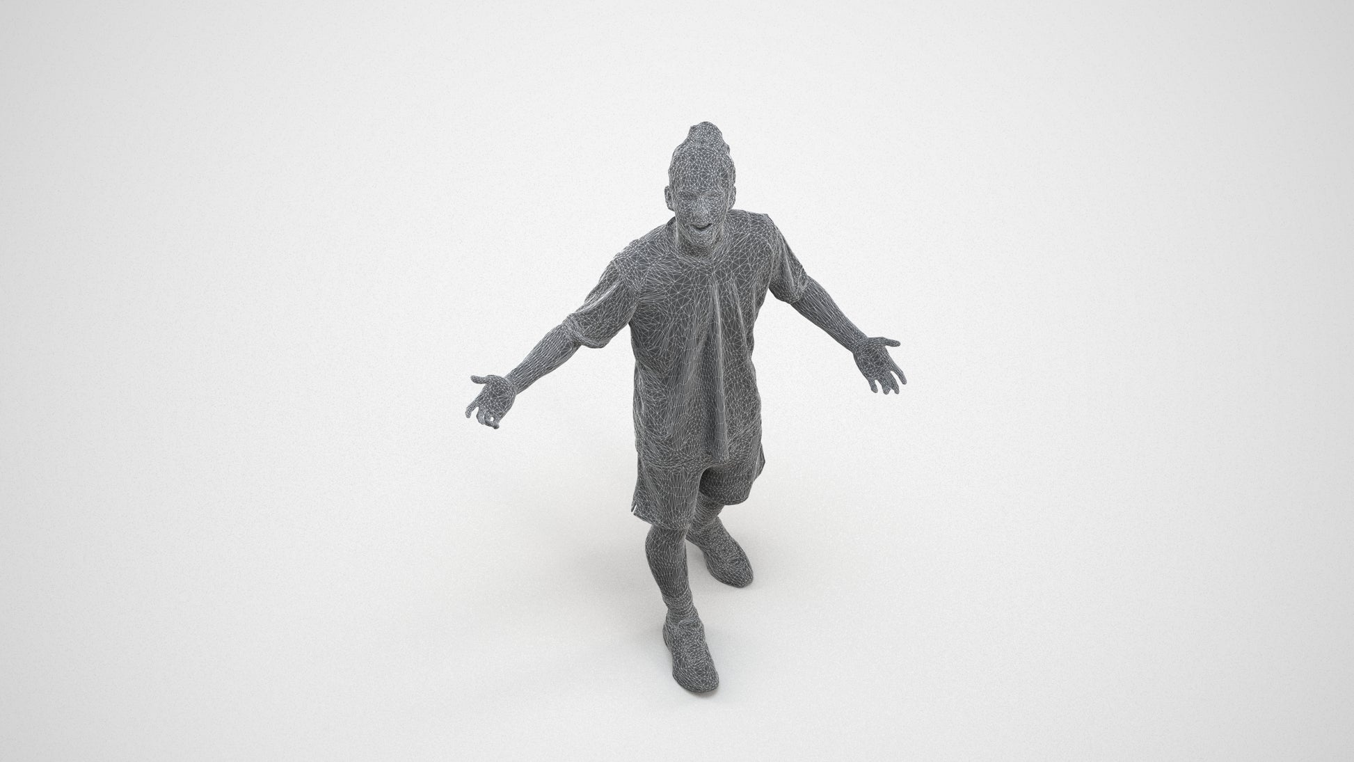 realistic 3D human man sport, archviz people FBX OBJ for Blender, wireframe three-quarter view