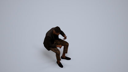 realistic 3D man casual sitting, scanned archviz people for Blender and 3ds Max, back view render