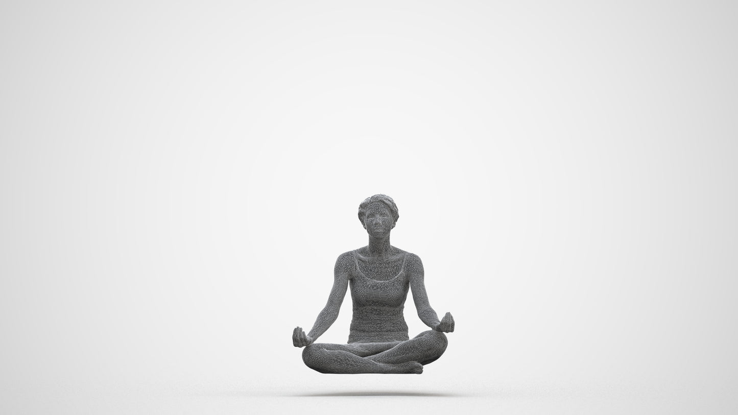 3D human model woman sport, photogrammetry scanned person for archviz, three-quarter front view render