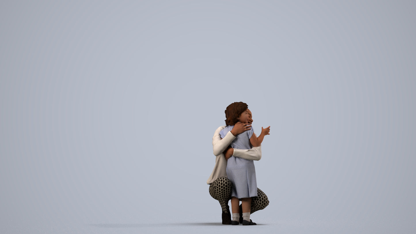 realistic 3D girl casual kids, scanned archviz people for Blender and 3ds Max, side view render