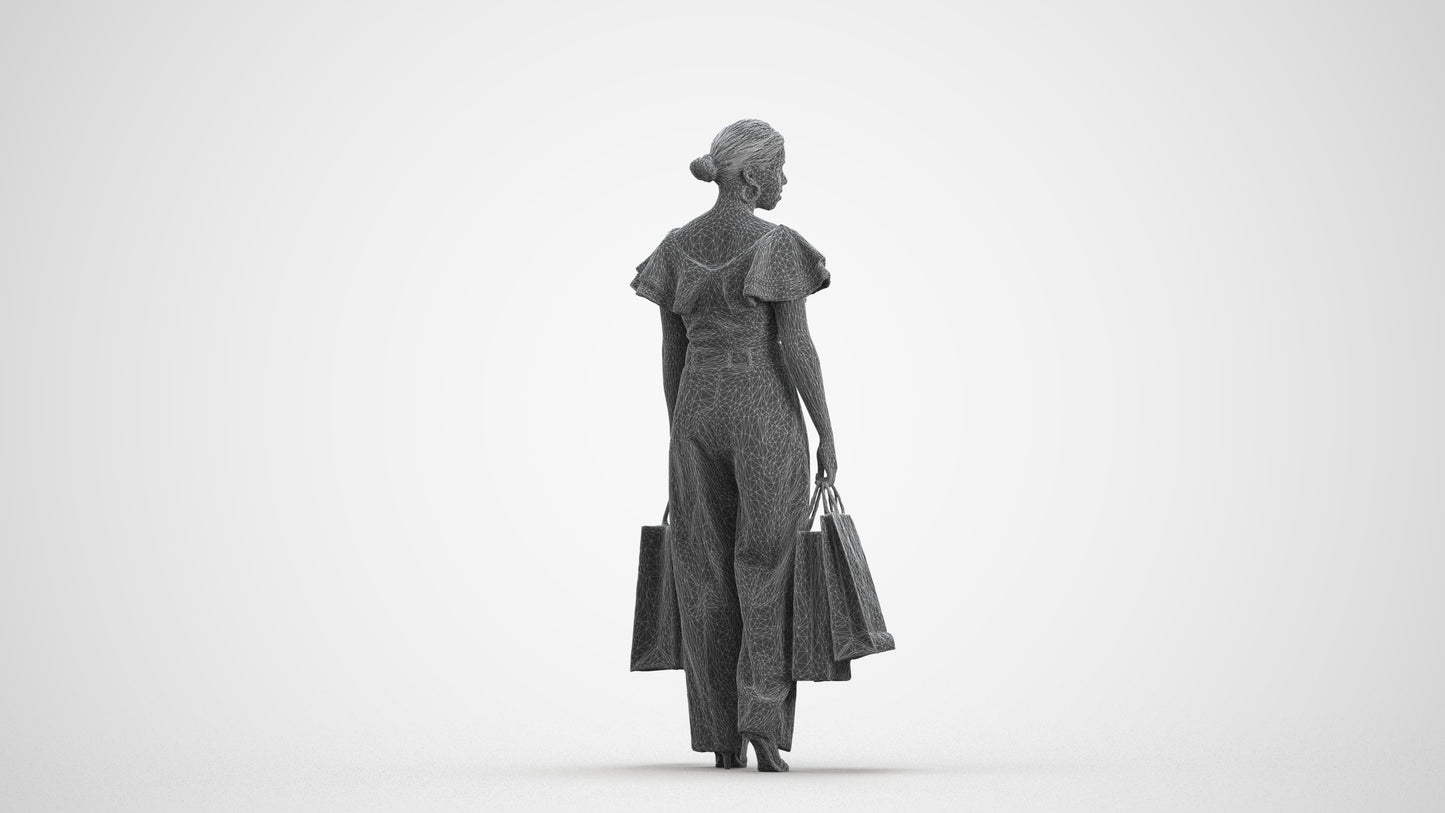 scanned 3D woman business shopping, photogrammetry people for Enscape and V-Ray, wireframe front view