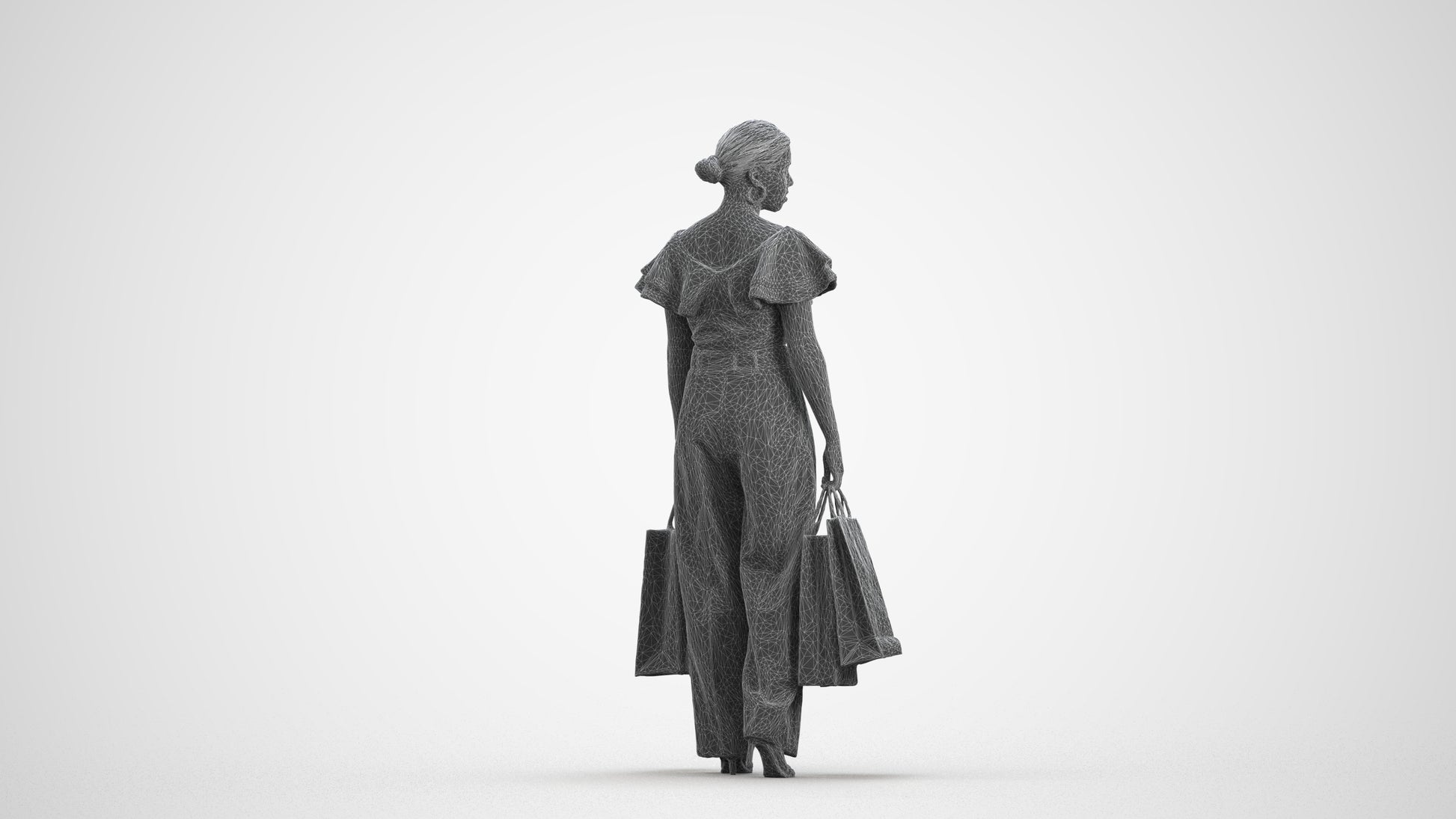 scanned 3D woman business shopping, photogrammetry people for Enscape and V-Ray, wireframe front view