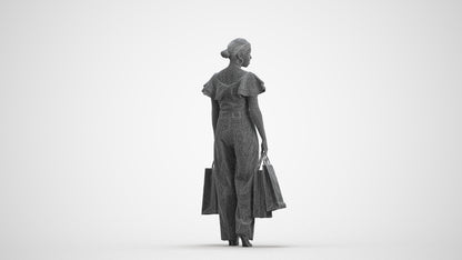 scanned 3D woman business shopping, photogrammetry people for Enscape and V-Ray, wireframe front view