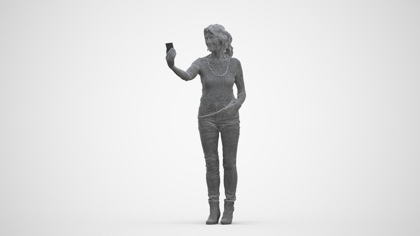 photogrammetry 3D senior woman casual standing, realistic human model archviz FBX, three-quarter front view render