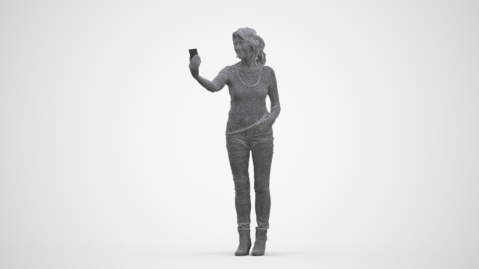 photogrammetry 3D senior woman casual standing, realistic human model archviz FBX, three-quarter front view render
