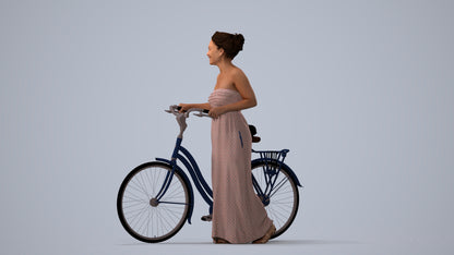 3D scanned woman cycling casual, photorealistic archviz people for Enscape and SketchUp, three-quarter view render