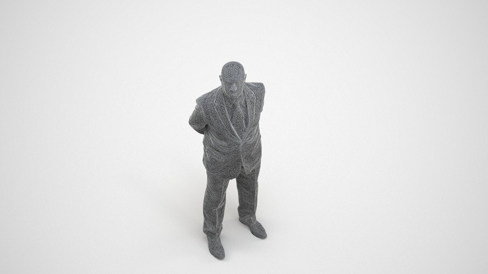 3D people model senior man business mix, scanned human for 3ds Max rendering, wireframe three-quarter view